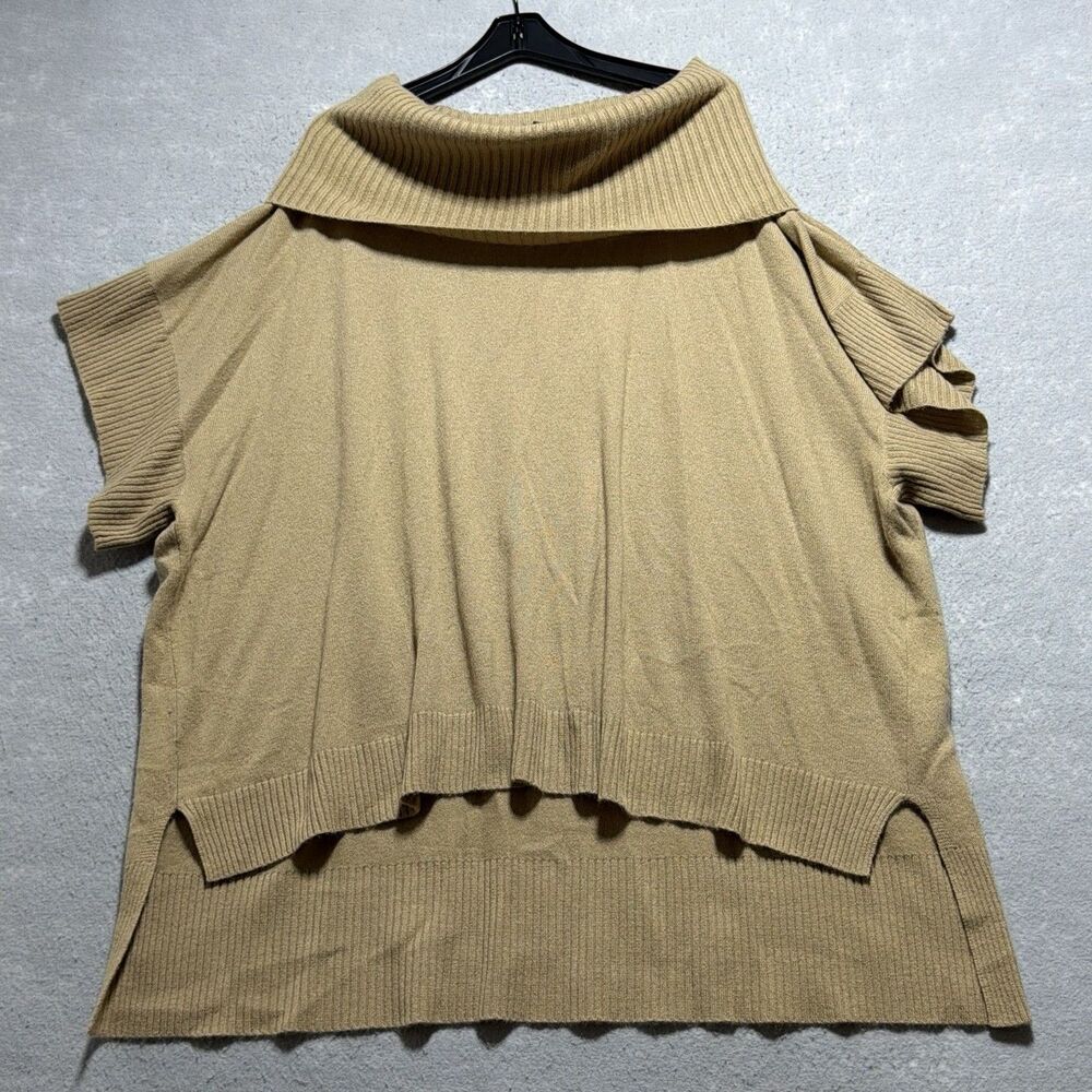 Chico’s Cowl Neck Short Sleeve Sweater Women’s Size Large Brown 100% Cashmere